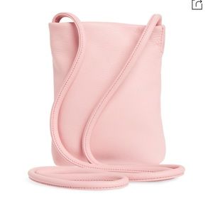 Baggu Leather Phone Crossbody Bag In Powder Pink